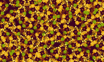 Violet Seamless Leaves. Beige Pattern Painting. Black Tropical Vintage. Vintage Floral Hibiscus. Yellow Flora Plant. Golden Spring Hibiscus. Watercolor Painting.