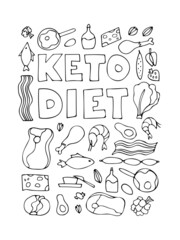 Keto diet. Doodles. Hand drawn card, banner, poster, background.