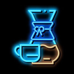 coffee decanter cup neon light sign vector. Glowing bright icon coffee decanter cup sign. transparent symbol illustration
