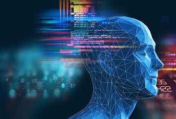3d illustration of cyber robot human on technology background.