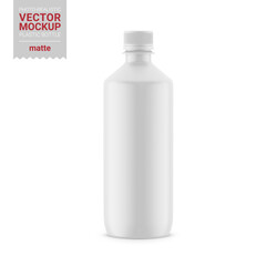 White glossy plastic bottle mockup. Vector illustration.