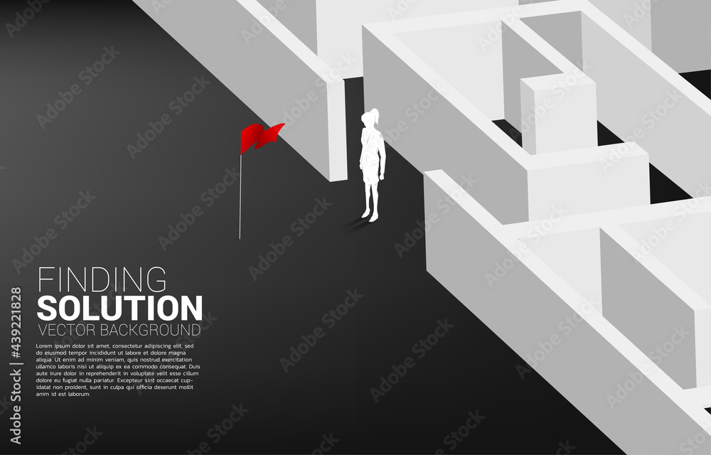 Aufkleber silhouette of businesswoman at exit of the maze. business concept for problem solving and finding id