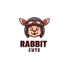 Vector Logo Illustration Rabbit Cute Simple Mascot Style.