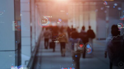 歩く人々とグラフ　社会と統計 - Powered by Adobe