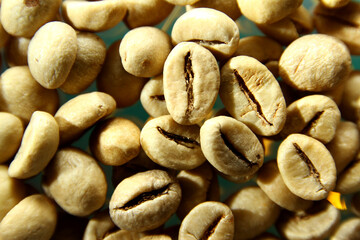 Close up of green coffee beans texture