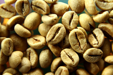 Close up of green coffee beans texture