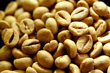 Close up of green coffee beans texture