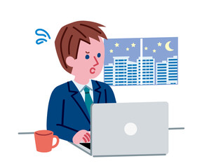仕事で忙しい男性のイラスト
