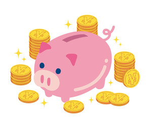 コインと豚の貯金箱のイラスト