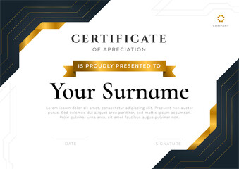 Luxury certificate with gold ribbon shape. Vector ready to print template.