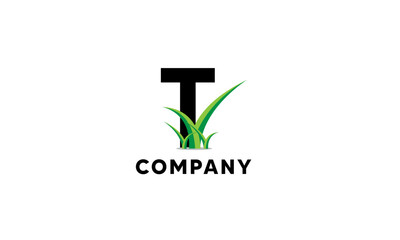 Letter T Lawncare Landscaping Green Grass Logo