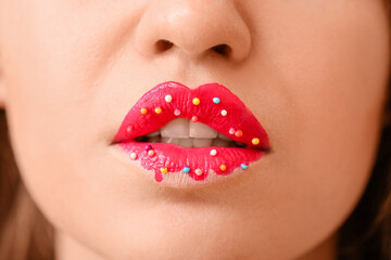 Obraz premium Beautiful young woman with creative makeup, closeup