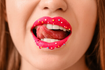 Fototapeta premium Beautiful young woman with creative makeup, closeup