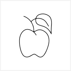 Doodle apple with leaf isolated on white. Outline fruit. Hand drawn line art. Sketch food. Vector stock illustration. EPS 10