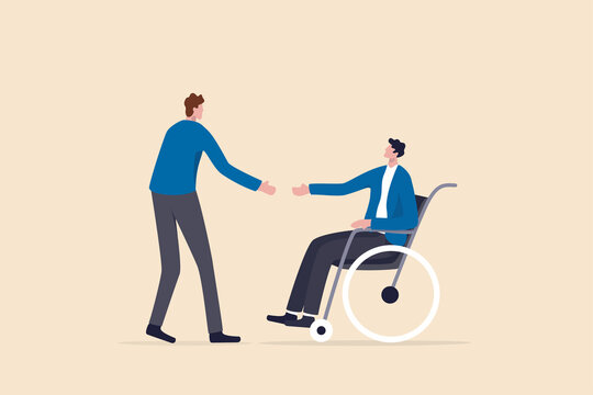 Diversity and inclusive in workplace, job and career opportunity for disability people concept, HR officer offering job for new disabled candidate on the wheelchair to be permanent employee.