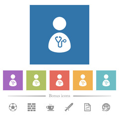 Doctor flat white icons in square backgrounds