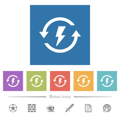 Renewable energy flat white icons in square backgrounds