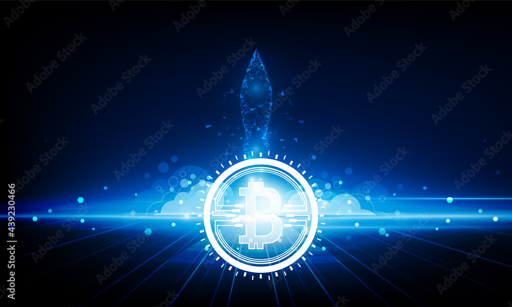 Poster abstract business start up launching product with rocket concept. light out technology background hi