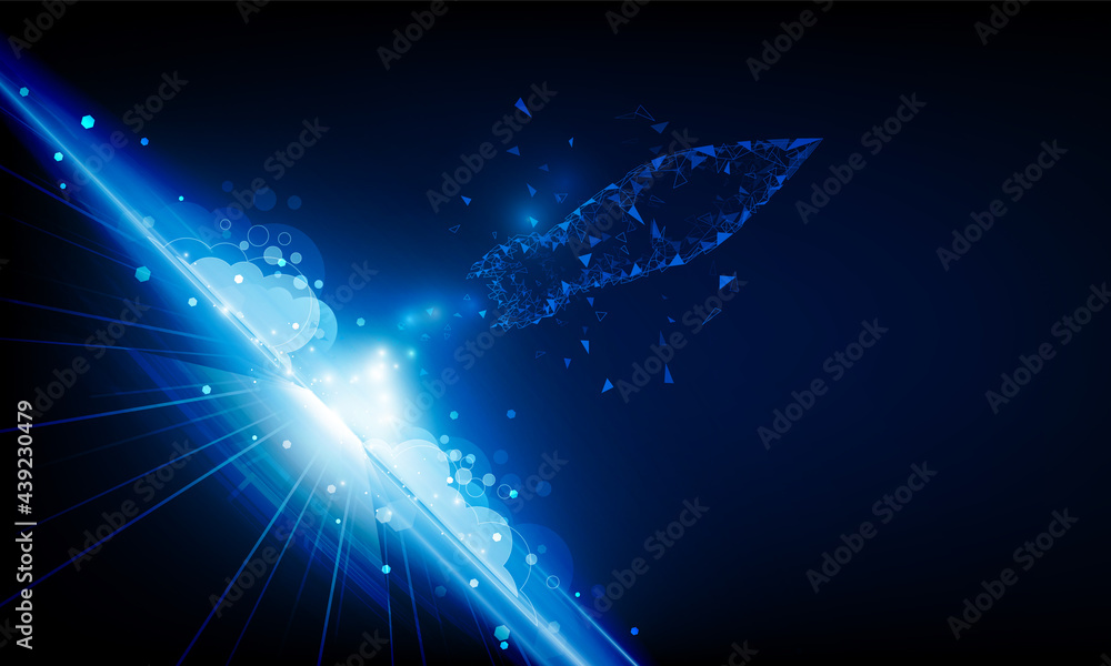 Poster abstract business start up launching product with rocket concept. light out technology background hi