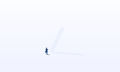 Businessman rising stairs to reach the top of the tower concept in isometric background vector design.