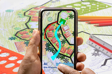 AI analysis landscape architecture design plan on cell phone
