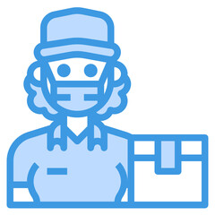 Delivery Woman blue line icon