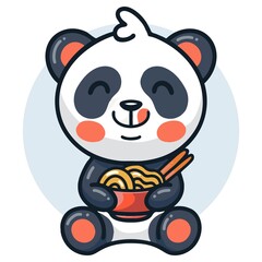 Cute panda eating noodle ramen © frescostudio