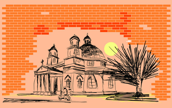 Semarang Blenduk Church building behind a brick wall