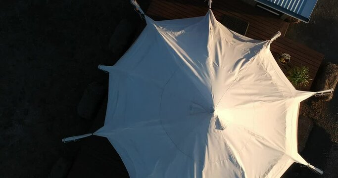 Flying straight up above a glamping tent in the Clare Valley South Australia