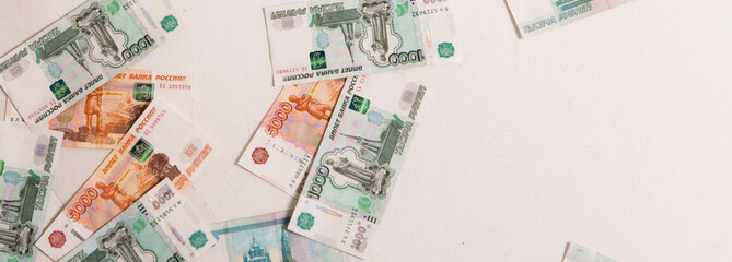 the rubles Isolated on a white background. Money on floor at interest, investments, salary. Business and Finance