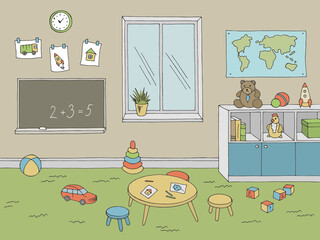 Preschool classroom graphic color interior sketch illustration vector 