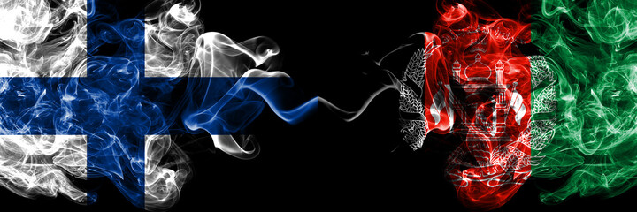 Finland, Finnish vs Afghanistan, Afghan smoky flags side by side.