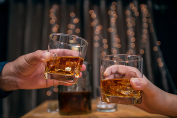 Celebrate whiskey on a friendly party in restaurant