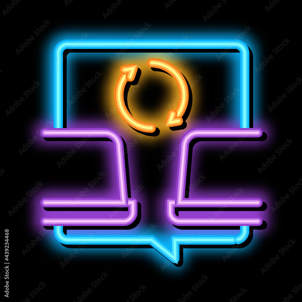 Poster computers connection neon light sign vector. glowing bright icon computers connection sign. transpar