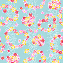 Seamless pattern of Japanese cherry blossom bouquet,