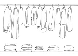 Clothes on hanger graphic black white isolated sketch illustration vector