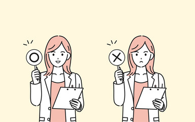 医者　女医　薬剤師　カウンセラー　白衣を着た女性　正解と間違い　イラスト素材