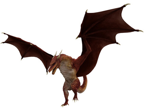 Landing Red Dragon Isolated on White Background 3d Rendering
