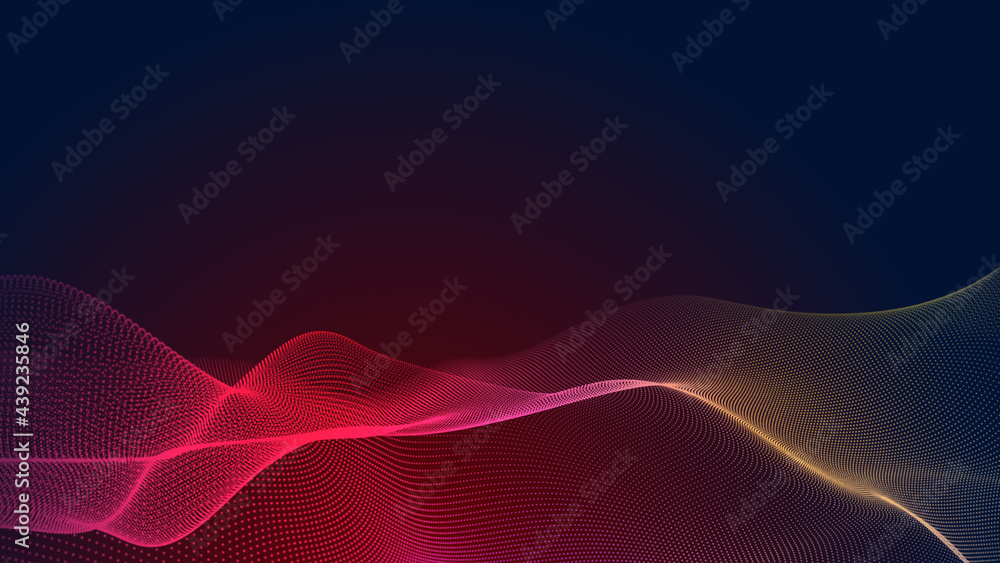Wall mural dot red purple wave line light gradient dark background. abstract technology big data digital backgr