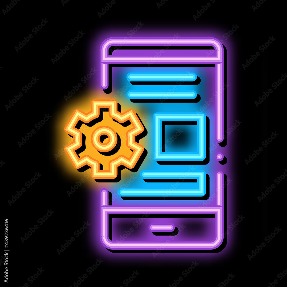 Wall mural web site adaptive for phone neon light sign vector. Glowing bright icon web site adaptive for phone sign. transparent symbol illustration - Wall murals