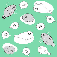 あざらし_パターン_Seals pattern_04 © sanai
