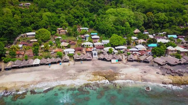 Aerial view of Lamalera, home of the Traditional Whale Hunting people at Indonesia