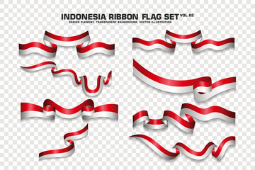 Indonesia Ribbon Flags Set, Element design, 3D style. vector Illustration