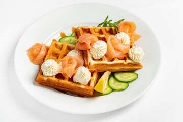belgian waffles with salmon and cream cheese