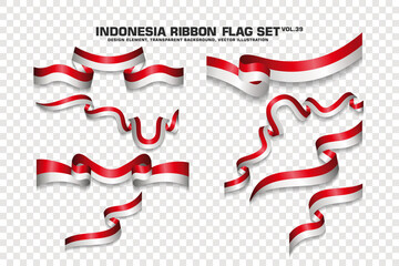 Obraz premium Indonesia Ribbon Flags Set, Element design, 3D style. vector Illustration