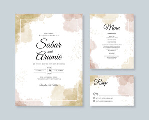 Wedding invitation set template with watercolor splash