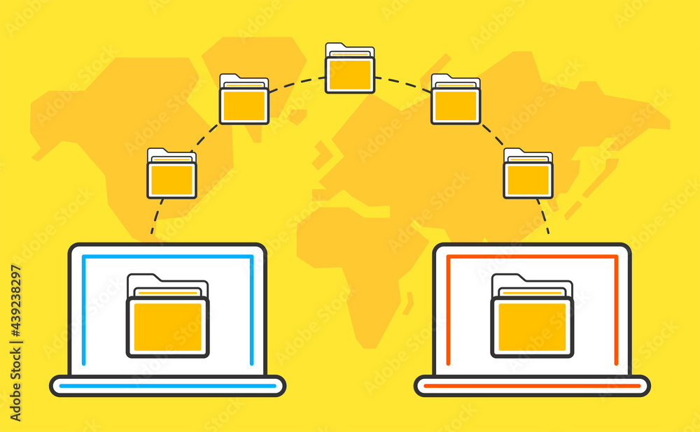 Poster notebooks file transfer. data transmission, ftp files receiver and notebook computer backup copy. do