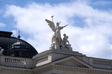 Fototapeta premium Close-up of Zurich opera house at summertime with stone ornaments and statues. Photo taken June 13th, 2021, Zurich, Switzerland.