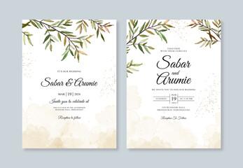Fototapeta na wymiar Wedding invitation template with watercolor foliage