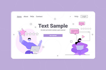 people choosing review stars rating customer feedback satisfaction level online survey concept